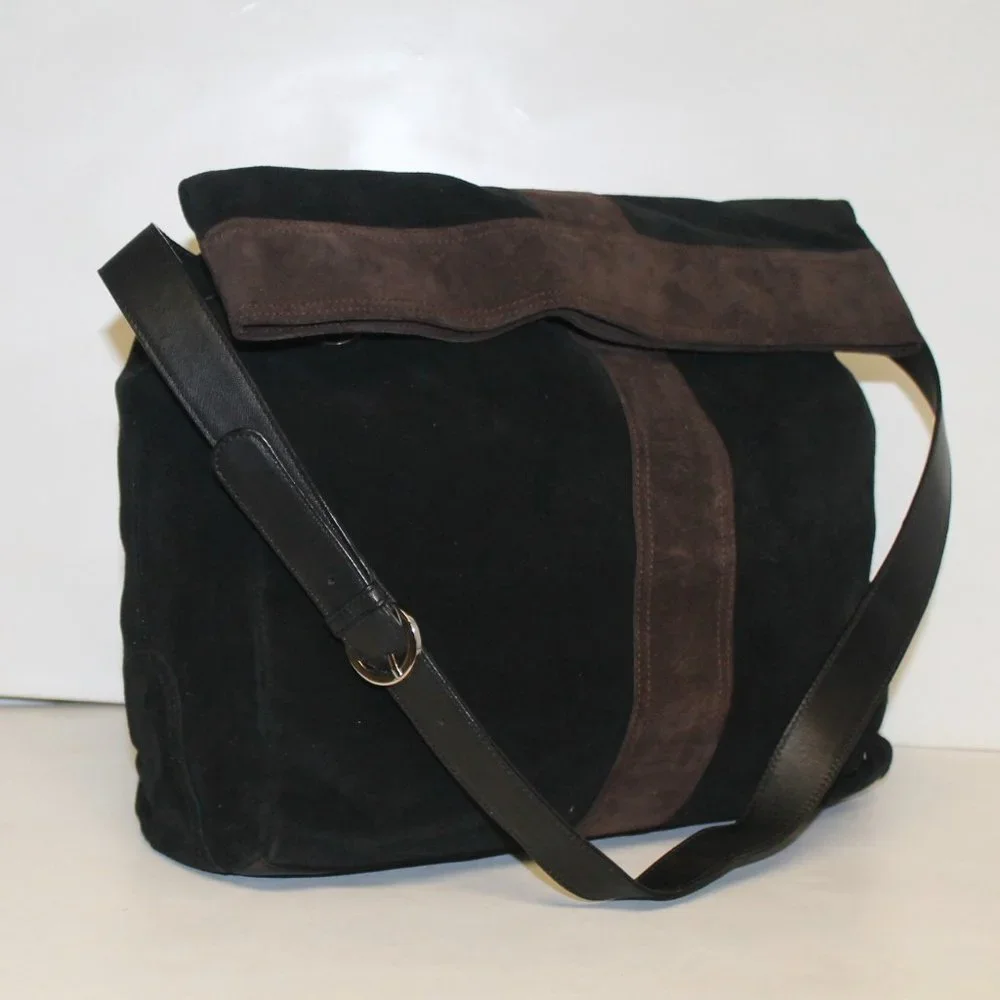 Large ECHO Suede Leather Flap Over Slouchy Shoulder Bag Handbag Purse - Picture 3 of 14